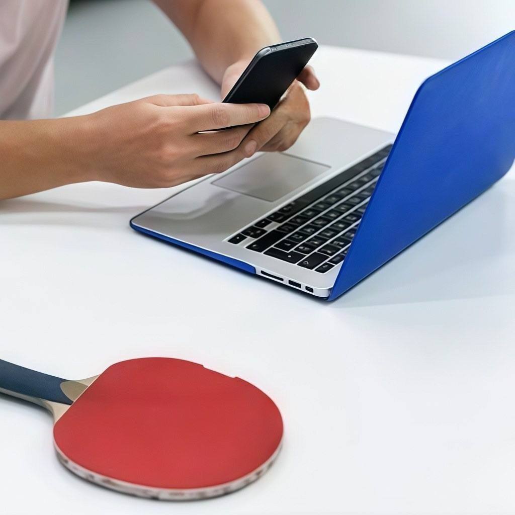 Table tennis and laptop